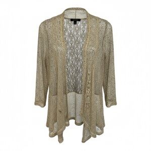BKE Boutique Cardigan Women’s Size XS Tan/Black Mesh Lace Boho Romantic